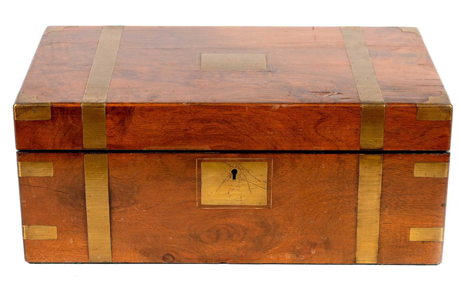 Lot 879 - A 19TH CENTURY BRASS BOUND WALNUT WRITING