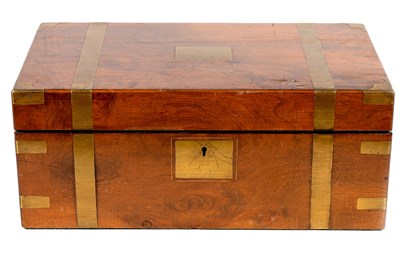 Lot 879 - A 19TH CENTURY BRASS BOUND WALNUT WRITING BOX