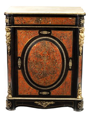 Lot 974 - A 19TH CENTURY FRENCH BOULLE TORTOISESHELL AND EBONISED SIDE CABINET