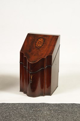 Lot 875 - A MATCHED PAIR OF GEORGIAN INLAID MAHOGANY KNIFE BOXES