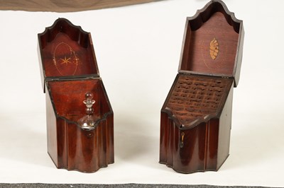 Lot 875 - A MATCHED PAIR OF GEORGIAN INLAID MAHOGANY KNIFE BOXES