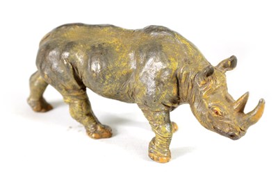 Lot 582 - AN EARLY 20TH CENTURY BERGMAN COLD-PAINTED BRONZE SCULPTURE OF A RHINOCEROS