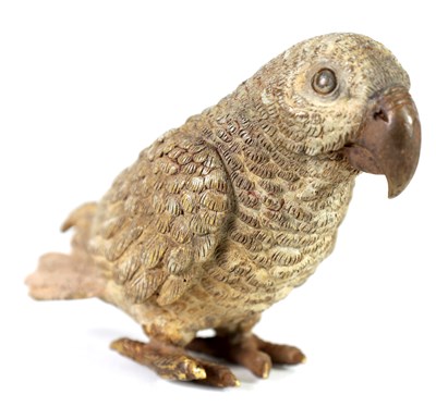 Lot 536 - A LATE 19TH CENTURY BERGMAN STYLE COLD PAINTED BRONZE SCULPTURE OF A PARROT