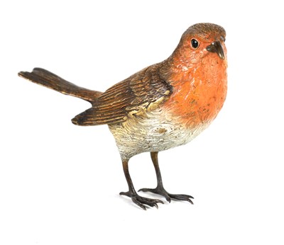 Lot 565 - A LATE 19TH CENTURY BERGMAN STYLE COLD PAINTED BRONZE SCULPTURE OF A ROBIN