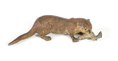 Lot 530 - A LATE 19TH-CENTURY BERGMAN COLD-PAINTED BRONZE SCULPTURE OF AN OTTER