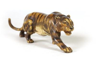 Lot 557 - A LATE 19TH-CENTURY BERGMAN-STLYE COLD-PAINTED BRONZE SCULPTURE OF A PROWLING TIGER