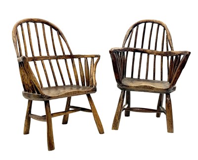 Lot 1023 - A PAIR OF 19TH CENTURY STYLE COUNTRY MADE STICK BACK CHILDS WINDSOR CHAIRS