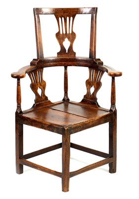 Lot 989 - AN 18TH CENTURY ELM BARBERS CHAIR