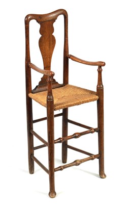 Lot 1015 - AN 18TH/EARLY 19TH CENTURY ELM CHILD'S HIGH CHAIR