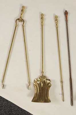 Lot 438 - TWO SETS OF BRASS AND STEEL FIRE IRONS