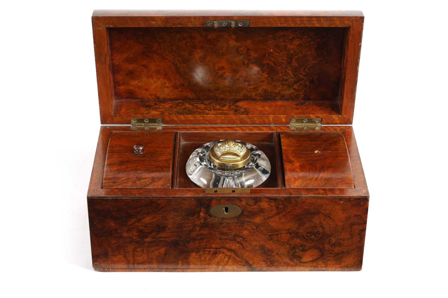 Lot 886 - A 19TH CENTURY FIGURED WALNUT DOME TOP TEA CADDY