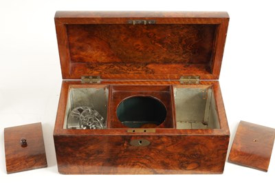 Lot 886 - A 19TH CENTURY FIGURED WALNUT DOME TOP TEA CADDY