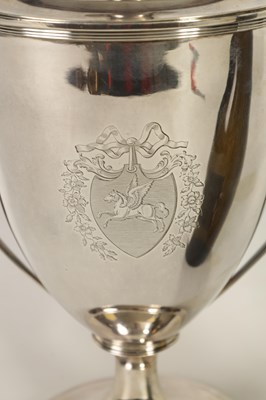 Lot 342 - A FINE GEORGE III  SILVER TROPHY CUP AND COVER OF LARGE SIZE