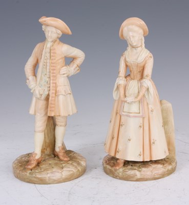 Lot 174 - A PAIR OF BLUSH IVORY ROYAL WORCESTER FIGURES...