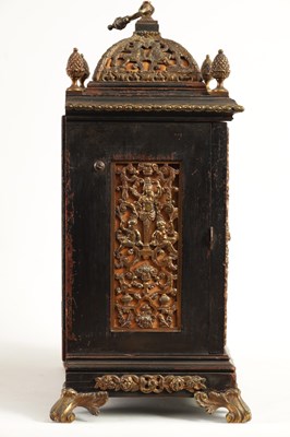 Lot 796 - A LATE 19TH CENTURY EBONISED BASKET TOP BRACKET CLOCK