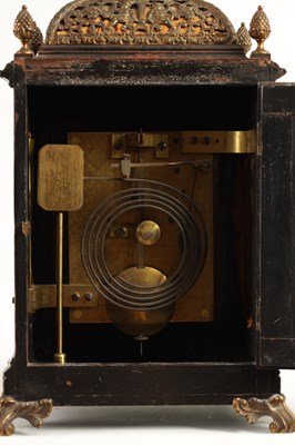 Lot 796 - A LATE 19TH CENTURY EBONISED BASKET TOP BRACKET CLOCK