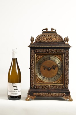 Lot 796 - A LATE 19TH CENTURY EBONISED BASKET TOP BRACKET CLOCK