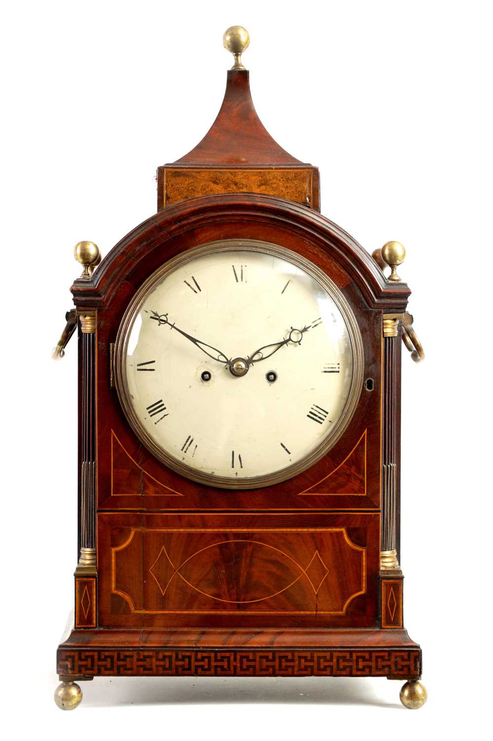 Lot 734 - JOHN THWAITES, LONDON. A REGENCY INLAID FIGURED MAHOGANY BRACKET CLOCK
