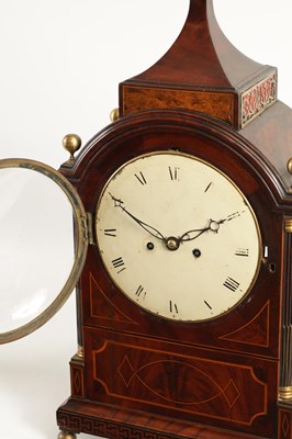 Lot 734 - JOHN THWAITES, LONDON. A REGENCY INLAID FIGURED MAHOGANY BRACKET CLOCK