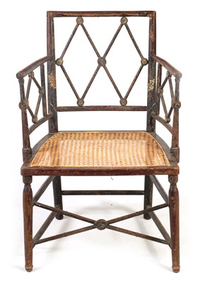 Lot 1085 - A REGENCY PAINTED BERGERE CHAIR