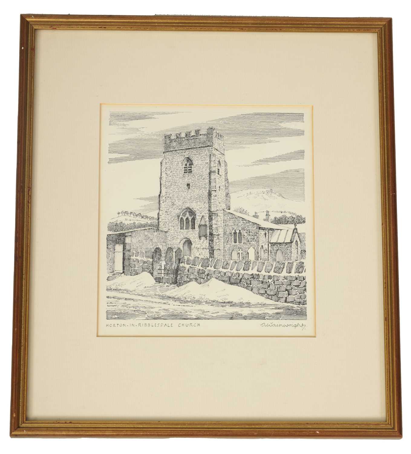Lot 666 - ALFRED WAINWRIGHT (1907-1991) ORIGINAL PEN AND INK, ENTITLED 'HORTON-IN-RIBBLESDALE CHURCH'