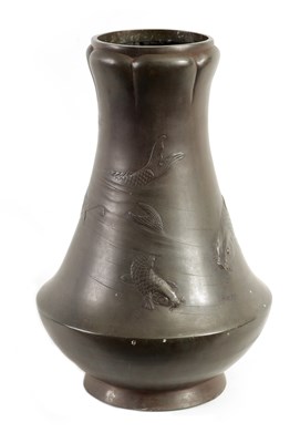 Lot 228 - A LARGE JAPANESE MEIJI PERIOD BRONZE VASE DECORATED WITH CARP