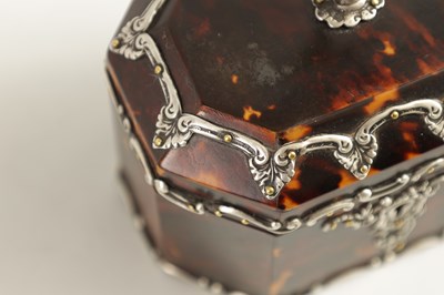 Lot 894 - A GEORGIAN STYLE TORTOISESHELL AND SILVER MOUNTED TEA CADDY