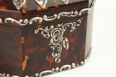 Lot 894 - A GEORGIAN STYLE TORTOISESHELL AND SILVER MOUNTED TEA CADDY