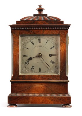 Lot 818 - BACON KING STREET, DOVER. A LATE REGENCY ROSEWOOD CHAMFERED TOP FUSEE TIMEPIECE MANTEL CLOCK