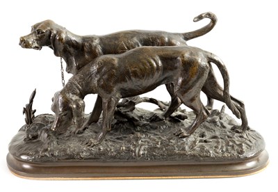 Lot 494 - CHRISTOPHER FRATIN (1801 - 1864). A 19TH CENTURY BRONZE DOG GROUP