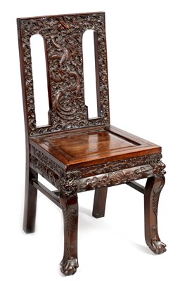 Lot 248 - A GOOD 19TH CENTURY CHINESE CARVED HARDWOOD SINGLE CHAIR