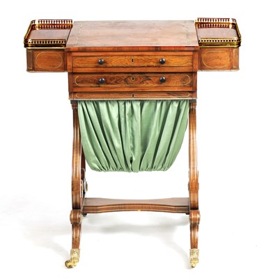 Lot 907 - A REGENCY ROSEWOOD AND BRASS INLAID WORK TABLE