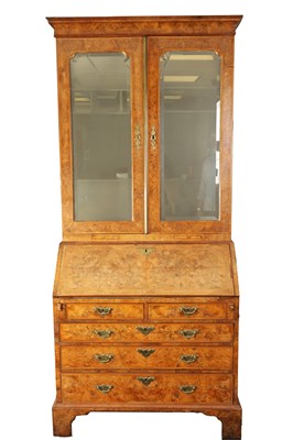 Lot 957 - A GOOD QUEEN ANNE BURR WALNUT AND HERRING-BANDED BUREAU BOOKCASE