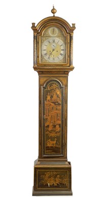 Lot 738 - JOSEPH ROSE & SON LONDON. A GEORGE III GREEN LACQUER CHINOISERIE DECORATED EIGHT-DAY LONGCASE CLOCK
