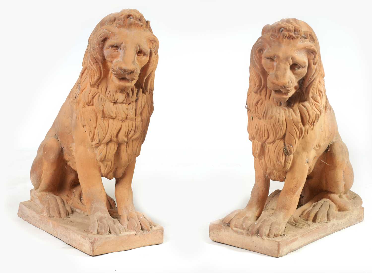Lot 491 - A PAIR OF 19TH CENTURY TERRACOTTA LIONS