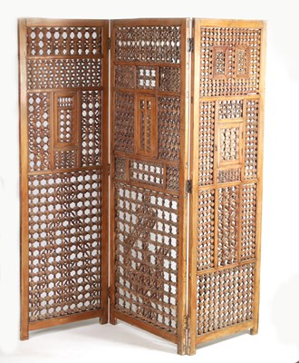 Lot 1060 - AN EARLY 19TH CENTURY MOORISH PINE FOLDING SCREEN