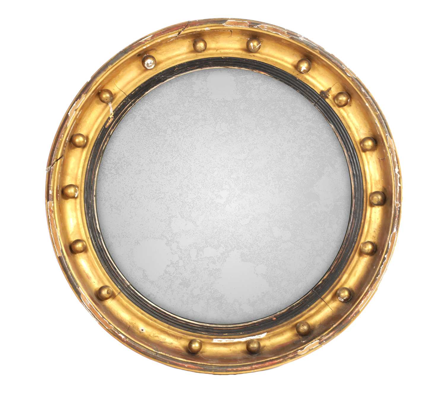 Lot 1370 - A REGENCY GILTWOOD CONVEX CIRCULAR MIRROR