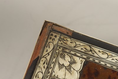 Lot 849 - AN 18TH CENTURY INDO PORTUGUESE TORTOISE SHELL AND IVORY VENEERED CASKET