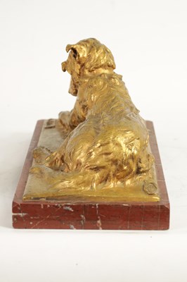 Lot 591 - CHARLES PAILLET (1871 - 1937). A LATE 19TH CENTURY GILT BRONZE SCULPTURE OF A RECUMBENT DOG WITH CAT