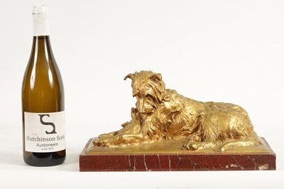 Lot 591 - CHARLES PAILLET (1871 - 1937). A LATE 19TH CENTURY GILT BRONZE SCULPTURE OF A RECUMBENT DOG WITH CAT