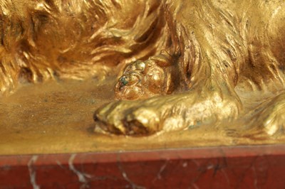 Lot 591 - CHARLES PAILLET (1871 - 1937). A LATE 19TH CENTURY GILT BRONZE SCULPTURE OF A RECUMBENT DOG WITH CAT