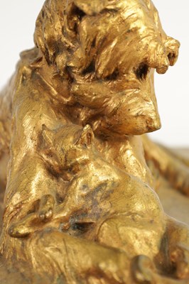 Lot 591 - CHARLES PAILLET (1871 - 1937). A LATE 19TH CENTURY GILT BRONZE SCULPTURE OF A RECUMBENT DOG WITH CAT