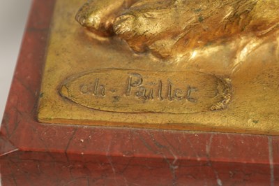 Lot 591 - CHARLES PAILLET (1871 - 1937). A LATE 19TH CENTURY GILT BRONZE SCULPTURE OF A RECUMBENT DOG WITH CAT