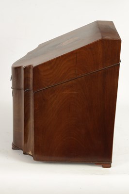 Lot 884 - A GEORGE III FLAME MAHOGANY INLAID SERPENTINE FRONTED KNIFE BOX