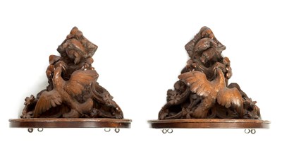 Lot 859 - A GOOD PAIR OF 19TH CENTURY CARVED LINDEN WOOD BLACK FOREST WALL BRACKETS