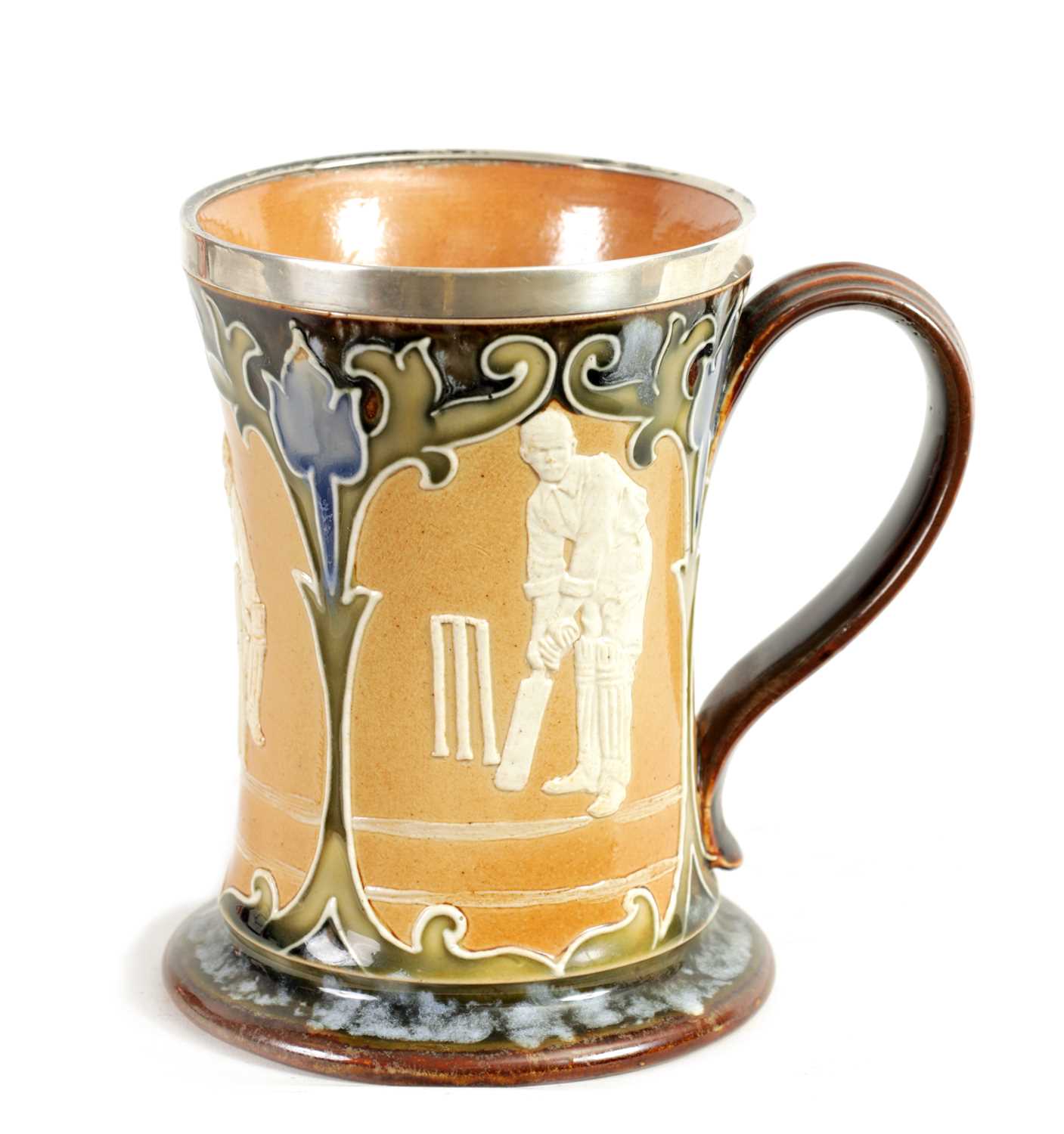 Lot 96 - A LATE 19TH CENTURY DOULTON LAMBETH STONEWARE CRICKET MUG