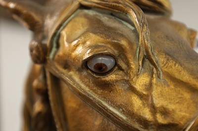 Lot 580 - MAISON ALPH GIROUX, PARIS (1799 - 1881). A 19TH CENTURY GILT BRONZE INKWELL FORMED AS A HORSES HEAD