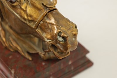 Lot 580 - MAISON ALPH GIROUX, PARIS (1799 - 1881). A 19TH CENTURY GILT BRONZE INKWELL FORMED AS A HORSES HEAD