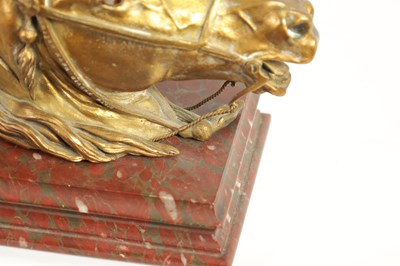 Lot 580 - MAISON ALPH GIROUX, PARIS (1799 - 1881). A 19TH CENTURY GILT BRONZE INKWELL FORMED AS A HORSES HEAD