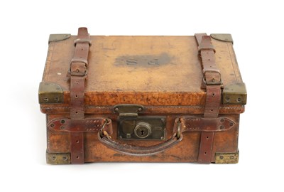 Lot 379 - A 19TH CENTURY LEATHER BOUND CARTRIDGE CASE